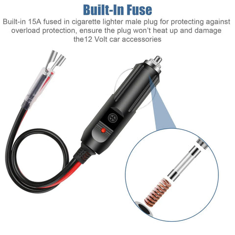 Hot Ride Ready 2 Pack DC 12V Cigarette Lighter Adapter Kits With 10A And 15A Fuses Built In Plus Protective Sleeves Using Solid Copper For Tough Vehicle Electronics That Won't Fail You, 15A fuse and cable
