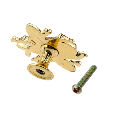 Bee Shape Cabinet Knobs 2 Pack Nature Inspired Single Hole Pulls For Cabinets Dressers Furniture Doors Antique Gold Zinc Alloy Electroplated Finish Rust Resistant, 2.2" knob with screw