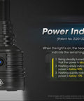 Beast Bright Ultra Long Throw Flashlight with 2000 Lumens and 1093 Yard Reach showing power indication features