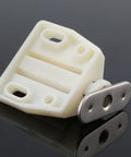 Door Catch Set Pack Of 4 No Brainer Push Open Touch Latch With Soft Close in white and metal finish, side view.