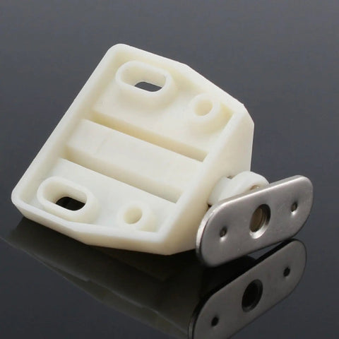 Door Catch Set Pack Of 4 No Brainer Push Open Touch Latch With Soft Close in white and metal finish, side view.