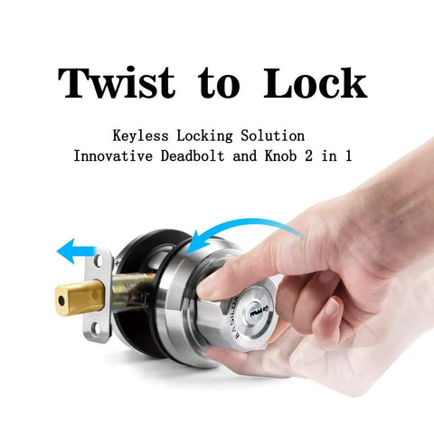 Twist To Lock Deadbolt No Keys Needed With Anti Mislock Button Front Door Lock Single Cylinder Stainless Steel Casing