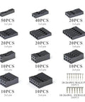 Dupont Connector Kit 2.54mm Pitch Single Row Male Headers With Crimp Pins variably sized shown with quantity for 3D printers