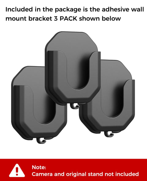Three Pack No Drill No Screws Adhesive Wall Mount Brackets Compatible With Blink Outdoor 4, black mounts, package detail