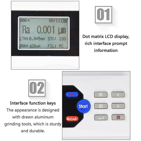 Handheld Surface Roughness Tester With Diamond Probe, Digital Profilometer For Metal Surfaces, 0.001μm Precision, 160μm Range, Rechargeable With LCD Display, Quick Readouts For Pro Level Machining And Quality Control, LCD screen and function keys