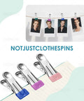 Hefty Grip Stainless Steel Clothes Pins, 36 Pack Rust Resistant Clip Set For Laundry And Pantry Organization with colored rubber tips.