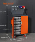 Upgrade Your Workshop Gang Setup With This Straight Up Solid Rolling Tool Cart Featuring Industrial Plastic Drawers A Perforated Pegboard Backer Custom Diy Compartments For Screws And Portable Document Pouches Built For Peace Of Mind.