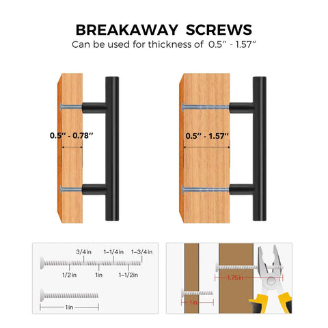 Professional Grade Matte Black Cabinet Pulls For Kitchens And Bathrooms Ultra Smooth Stainless Steel Drawer Handles with Breakaway Screws