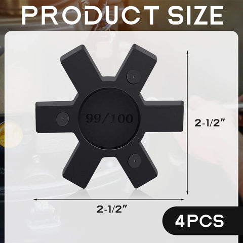 Front view: Black NBR rubber spider insert for L-jaw coupling, solid center, 4 pieces, 2-1/2 in diameter
