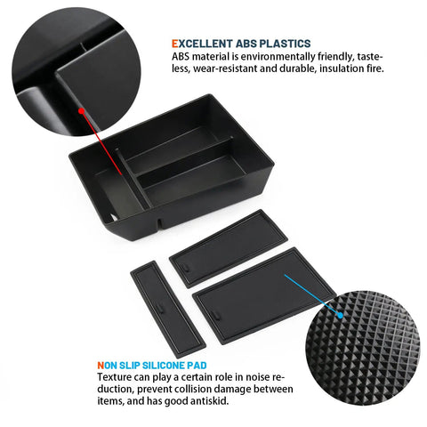 BMW Center Console Organizer Tray for 2020 to 2026 X5 X6 X7 Models with non-slip silicone pads and detachable sections.