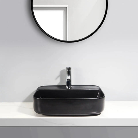 USZWBY Vessel Sinks Bathroom Vessel Sink Black Ceramic Countertop Basin Hotel Wash Bathroom Bowl Sink on white countertop.