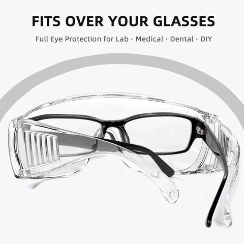 Boss Level Anti Fog Safety Glasses 10 Pack Impact Resistant Over Frames Protective Eyewear fitting over prescription glasses.