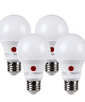 Four Outdoor Dusk To Dawn A19 LED Light Bulbs With Photocell Sensor Auto On Off For Exterior Lighting 5000K Daylight