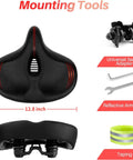 Ultra Wide Memory Foam Bike Seat Cushion For Spin And Exercise Bikes Extra Large 12.6 by 11.4 by 4.7 Inches Thick Cushioned Saddle With Soft Durable Cover Non Slip Red Great For Long Rides.