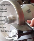 6 Inch CBN Grinding Wheel With Adjustable Bore And Auto Adapter Fitting 3/4, 5/8, 1/2 Inch, 800 Grit, used for efficient grinding of metal.