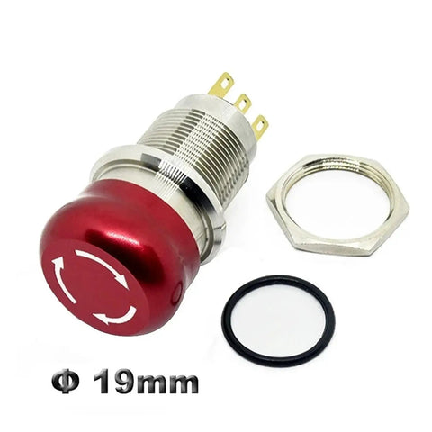 Mushroom Emergency Stop Switch Latching Button, 16mm 19mm 22mm Universal Mount, Red Head for Fast Shutdown, Direct Replacement Without Modifying Control Panel Holes, Two Contact Configurations NO NC Options, Easy Locate and Press in Urgent Situations, 19mm