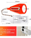 Portable Travel Door Lock No Drill Install Easy To Use For Airbnb And Hotel Rooms Privacy And Extra Safety Solid Removable Door Jammer Latch showing size and installation details