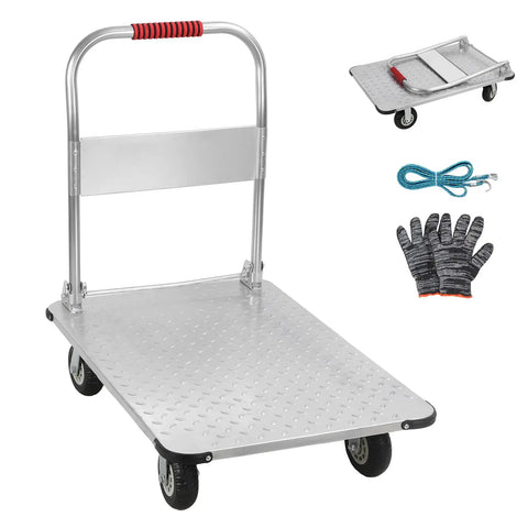 Beefy Foldable Steel Platform Cart Dolly 36 By 24 Inches With 2000 Lbs Capacity For Moving Heavy Furniture And Equipment Hand Push Cart For Easy Loading In Home Shop Or Warehouse folded steel cart with handle and 6in wheels