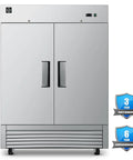 Heavy Duty Commercial Reach In Freezer, Two Door Stainless Steel Bottom Mount Upright Unit, front view with digital control panel.
