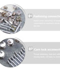 Pro Grade Cam Lock Fittings Set 24 Piece Silver Hardware Kit for Cabinet and Furniture Assembly components displayed
