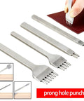 4 Piece Leather Lacing Stitching Punch Set With 1 2 4 6 Prongs And Plastic Aid Pulling Board Durable White Steel Hole Punch Tools For Leather
