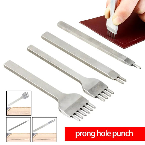 4 Piece Leather Lacing Stitching Punch Set With 1 2 4 6 Prongs And Plastic Aid Pulling Board Durable White Steel Hole Punch Tools For Leather
