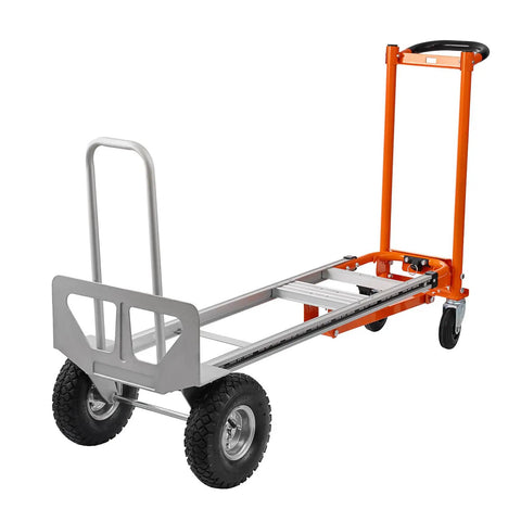 Side view of 3 In 1 Convertible Hand Truck Aluminum Utility Dolly Cart With 880 Lb Capacity, extended in platform mode.