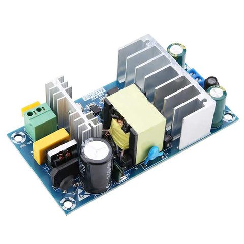 24V DC Power Supply Module 100W 6A Universal Input AC DC Converter 85 to 265V For Industrial Equipment and Control Systems Compact Board With Overload Protection and Short Circuit Safety, angled view