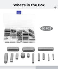 60 Piece Square Key Stock Set With Storage Case For Industrial Equipment Carbon Steel Machine Keys Kit Includes Shaft Keyway And Woodruff Keys Precision Fit For Heavy Duty Maintenance And Quick Repairs, showing open case and assorted keys