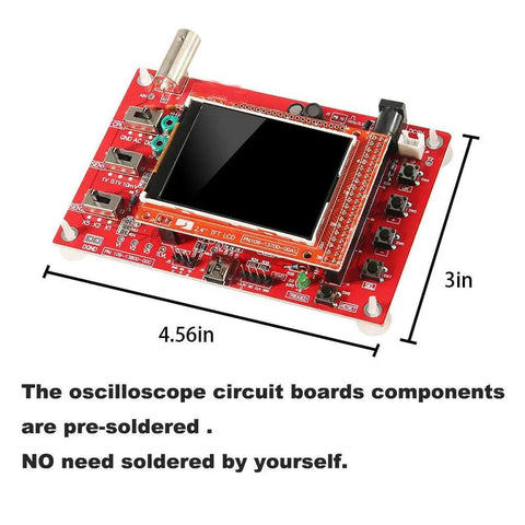 Open Source Digital Oscilloscope Kit With Probe And 2.4-Inch TFT Screen, ARM Cortex M3 board, red circuit board, presoldered components