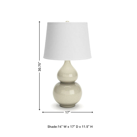 Cream Ceramic Table Lamp With Fabric Shade, Double Gourd Base, 3-Way Switch, UL Listed, 29.75 Inch Tall, Transitional Accent Lighting