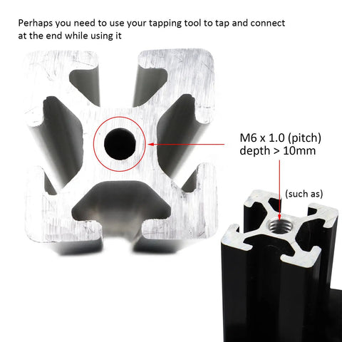 20x40 Aluminum Extrusion Pivot Joint Kit With End Brackets And Zinc Alloy Hinges Plus Hardware Including Cup Screws T Nuts And M5 Bolts For Sturdy 2040 Profile Builds, M6 x 1.0 tapped hole in aluminum extrusion
