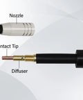 Close-up of 130A Aluminum Spool Gun For MIG Welding showing nozzle, contact tip, diffuser on 15-foot torch