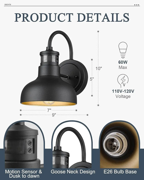 Six Pack Outdoor Wall Lights With GFCI Outlet Dope Dusk To Dawn Waterproof Exterior Sconce dimensions and details