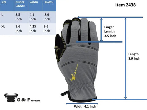 Heavy Utility Work Gloves Large Three Pack Tough As Nails Construction Landscaping Job Site Flex Fit Breathable Palm showing size dimensions.