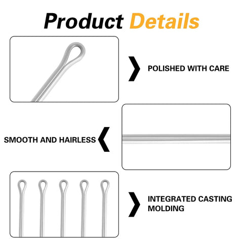 Close-up of polished and smooth cotter pins, featuring 20 Pack Marine Propeller Cotter Pins Pro Grade Stainless Steel Kit For Outboard Motors And Boat Prop Shafts With Puller Durable Gear Quality For Replacements And Maintenance Fits Most Models.