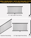 Heavy Duty Three By Three Inch Aluminum Railing Post Built For Porches And Decks Holds Up To 800 Lbs Textured Black Powder Coat AAMA2604 IBC Compliant 39 Inch Height shown with black stair railing