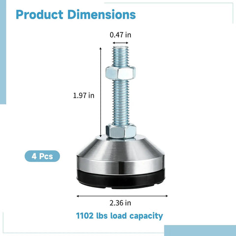 Beefy Heavy Duty Leveling Feet Set for Machines and Workbenches, M12 Leveler with 2.36 Inch Rubber Base, 1102 Lb Capacity