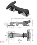 PDETVEO 4.6-inch rubber flexible T-handle draw latch with mounting brackets; black, 2-pack; front view.