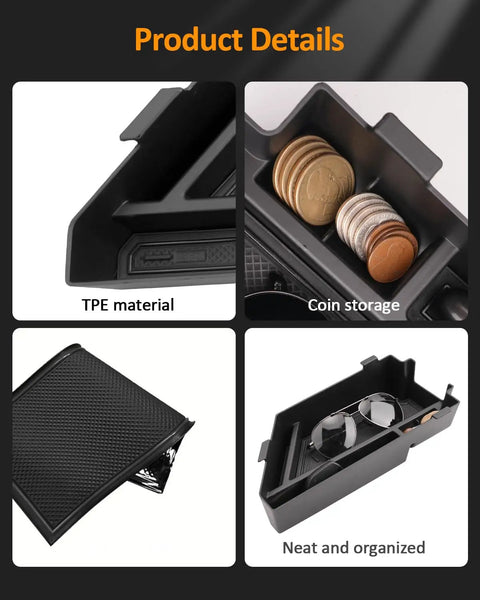 Jetta Center Console Organizer Tray For Volkswagen VW 2020 2021 2022 2023 2024 2025 2026 Custom Fit Armrest Storage Box with coin holder and sunglasses insert.