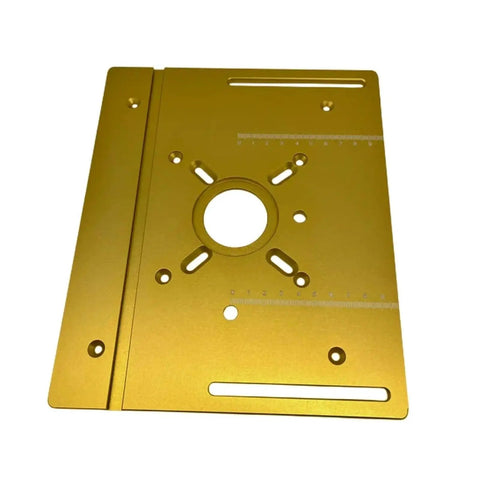 Heavy Duty Aluminum Router Table Insert Plate With Precision Center Bushing For Rock Solid Professional Woodworking Milling shown from above.