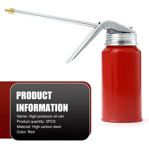 Top Shelf Cold Rolled Steel Hand Pump Oil Cans, 2 Pack Leak Proof 200 Milliliter Portable Grease Lubricator For Cars And Motorcycles, Runs Smooth As Butter Guaranteed, red steel oil can with long nozzle.