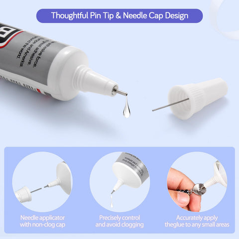 Clear Jewelry Glue 6 Pack 15ML B7000 Waterproof Adhesive with precision needle tip and anti-clog cap detail image