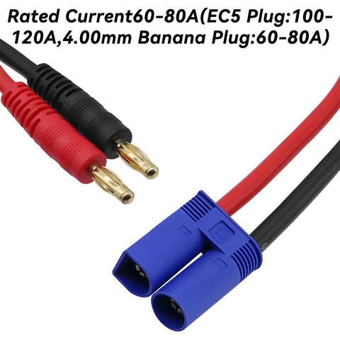 EC5 Male To 4.0mm Banana Plug Adapter For IC5 Connector, 12AWG 30cm Silicone Wire, RC Battery Connector Kit close-up view
