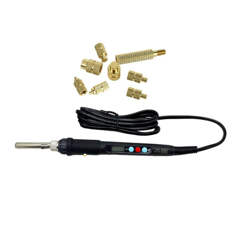 Rock Solid Brass Thermal Insert Nuts Featuring Precise Internal Threads For Printed Boards And Electronics Fix Ups Set Of Eight with soldering iron.