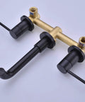 Brass Matte Black Dual Handle Wall Mounted Bathroom Faucet With Rough In Valve No Frills Install, 360 Degree Rotating Spout