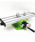 Heavy Duty Mini Metal Lathe Machine Cross Slide Table With Multistage Adjustment Vise Fixture front view, featuring steel components and adjustable feed.