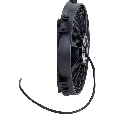 Awesome 11 Inch Electric Radiator Cooling Fan With Shroud, side view showing motor and attachment points for easy installation.