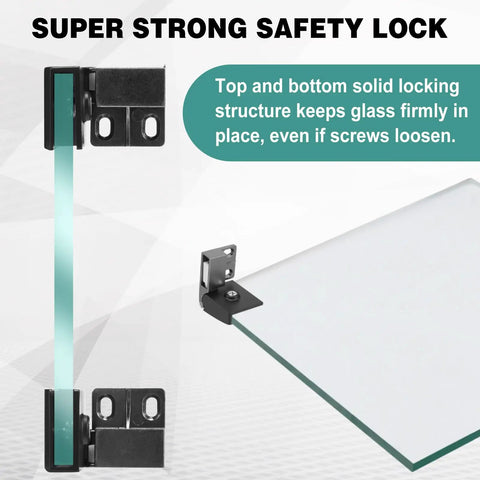Bulk Pack 8 Frameless Glass Door Hinges With Screws Black No Drill 90 Degree Replacement Hinges For 3-5mm Glass Safety Lock