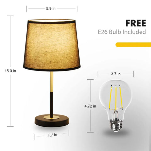 Black And Gold Table Lamp Set Of 2 With Black Fabric Shades Dope Modern Vintage Farmhouse Bedside Lamps E26 Bulbs Included, lamp size